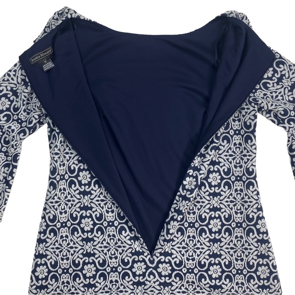 Jessica Howard Women’s Navy White Embroidered Dress 3/4 Bell Sleeves, Size 10 - Picture 7 of 13
